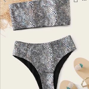 Croc metallic bandeau bikini swimsuit